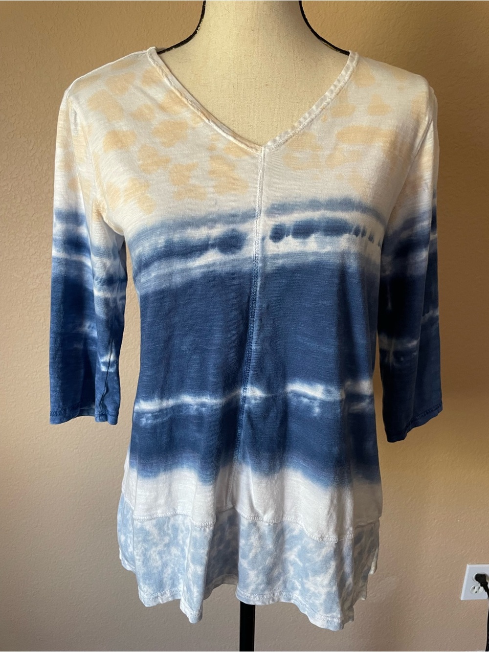 Chico's boho festival lightweight tie-dye knit top 4/4 sleeves V neck cotton 4/6